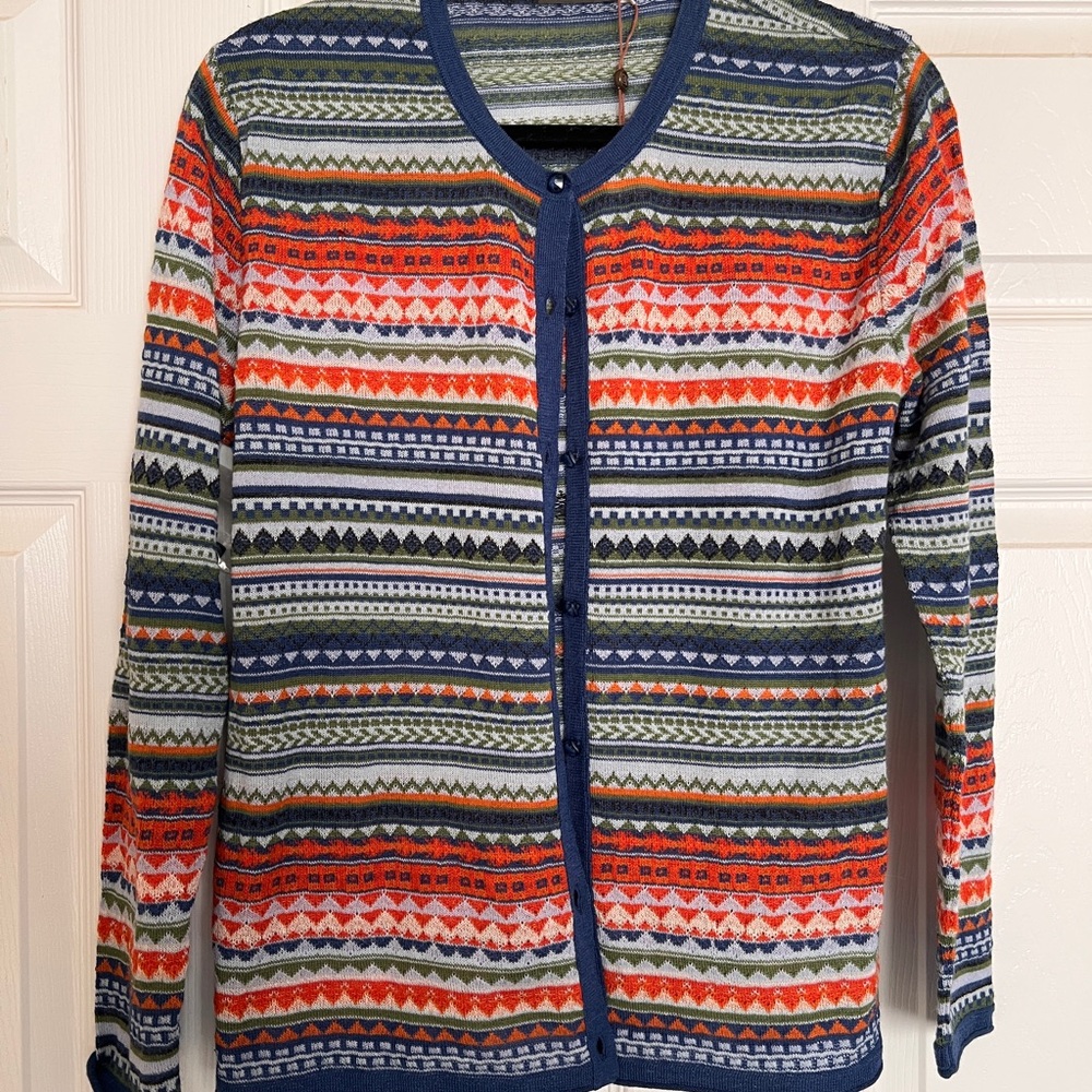 Sol Alpaca Jacquard Cardigan 100% Alpaca Wool Fair Isle XL NWT